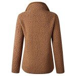 YAMTHR Womens Stand Collar Half Zipper Fuzzy Fleece Sherpa Pullover Sweatshirt Winter Outwear with Pockets (Camel, Large)