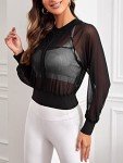SweatyRocks Women's Activewear Long Sleeve Hooded Sheer Mesh Sports Jacket Workout Crop Top, Black, Small