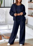 Aleumdr Women's Athletic Clothing Sets 2 Piece Outfits Matching Sweatsuit Tracksuits Zip Up Jackets Fleece Lined Wide Leg Sweatpants 2024 Fall Travel Sweat Lounge Sets for Women Blue L
