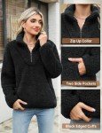 BBO Zip Up Hoodies for Women Fleece Lined Oversized Sweatshirts Casual Stand Collar Pullover Sweater Fall Winter Tops Trendy Black