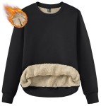 TACVASEN Womens Athletic Pullover Sherpa Lined Black Crewneck Sweatshirt Cotton Long Sleeve Keep Warm, L