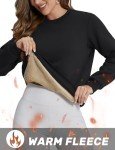 TACVASEN Womens Athletic Pullover Sherpa Lined Black Crewneck Sweatshirt Cotton Long Sleeve Keep Warm, L