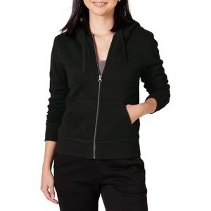 Amazon Essentials Women's Sherpa-Lined Fleece Full-Zip Hooded Jacket, Black, Large