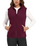 MAGCOMSEN Womens Vests Outerwear Polar Sleeveless Jackets Full Zip Fleece Vest with Inner Pockets Wine Red L