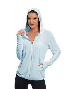 Malarocoby Women's Sun Protection Jacket UPF 50+ Full Zipper Long Sleeve UV Hoodie Shirts Outdoor Athletic Jacket with Pocket