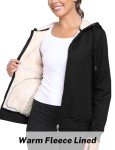 MoFiz Women's Full Zip Sherpa Jacket with Zipper Pocket Winter Warm Hoodie Sweatshirt Warm Coats A-Black,L