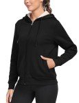 MoFiz Women's Full Zip Sherpa Jacket with Zipper Pocket Winter Warm Hoodie Sweatshirt Warm Coats A-Black,L