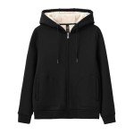 MoFiz Women's Full Zip Sherpa Jacket with Zipper Pocket Winter Warm Hoodie Sweatshirt Warm Coats A-Black,L