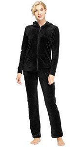 Dolcevida Women's Velour Tracksuits 2 Piece Outfits Hoodie & Sweatpants Sweatsuit Set (Full Zip Top- Black, M)