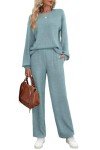 WIHOLL Womens Tracksuit for Fall Crewneck Two Piece Outfits Loose Fitting Blue Green L