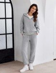 PINSPARK Jogger Sets for Women 2 Piece Oversized Zip Up Sweatshirt Fleece Jogger Sweatpants Tracksuit Sweat Lounge Set Light Grey XL