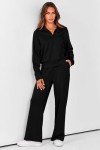 PRETTYGARDEN Women's 2024 Fall Lounge Sets Casual Half Zip Sweatshirt and Wide Leg Pants 2 Piece Outfits Sweatsuit (Black,Medium)