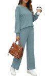 WIHOLL Womens Tracksuit for Fall Crewneck Two Piece Outfits Loose Fitting Blue Green L