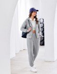 PINSPARK Jogger Sets for Women 2 Piece Oversized Zip Up Sweatshirt Fleece Jogger Sweatpants Tracksuit Sweat Lounge Set Light Grey XL