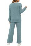 WIHOLL Womens Tracksuit for Fall Crewneck Two Piece Outfits Loose Fitting Blue Green L