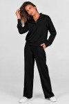 PRETTYGARDEN Women's 2024 Fall Lounge Sets Casual Half Zip Sweatshirt and Wide Leg Pants 2 Piece Outfits Sweatsuit (Black,Medium)