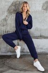 PRETTYGARDEN Women's 2 Piece Sweater Set Pullover Zip Up Sweatshirt Jogger Sweatpants Tracksuit Casual Outfit (Dark Blue,Medium)
