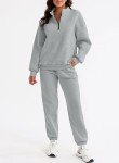 Aleumdr 2 Piece Sweatsuit Outfits for Women Jogging Sets Casual Long Sleeve Half Zip Pullover Drawstring Jogger Lounge Tracksuit Gray Medium