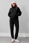 PINSPARK 2 Piece Outfits for Women 2024 Fall Travel Outfits Long Sleeve Tracksuit Lounge Sets Half Zip Sweatsuits Joggers Sets with Drawstring,Black Medium