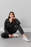 PINSPARK 2 Piece Outfits for Women 2024 Fall Travel Outfits Long Sleeve Tracksuit Lounge Sets Half Zip Sweatsuits Joggers Sets with Drawstring,Black Medium
