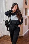 PRETTYGARDEN Women's Color Block 2 Piece Tracksuit Crewneck Long Sleeve Tops Long Sweatpants Outfits Lounge Sets(Black,Large)