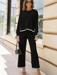 Tanming Women's 2 Piece Outfits Long Sleeve Knit Sweater Top Wide Leg Pants Lounge Sets Tracksuits (Black-S)