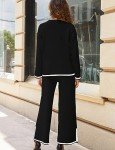 Tanming Women's 2 Piece Outfits Long Sleeve Knit Sweater Top Wide Leg Pants Lounge Sets Tracksuits (Black-S)