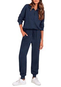 PRETTYGARDEN Womens 2 Piece Sweatsuits Set Long Sleeve Half Zip Pullover Sweatshirt Joggers Sweatpants Spring Outfits Tracksuit (Navy,Medium)