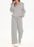 Aleumdr Two Piece Outfits Half Zip Sweatshirt Sweatsuit Fleece Lounge Sets for Women Matching Set Oversized Pullover Wide Leg Sweatpant Tracksuit 2024 Fall Fashion Travel Athletic Clothing Grey