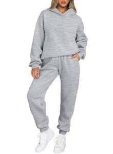 Aleumdr Womens 2 Piece Outfits Matching Sets Sweatsuit Hoodie Sweatshirts and Sweatpants Tracksuits Joggers Sweat Sets 2024 Fall Comfy Clothes Athletic Travel Lounge Sets Grey Small