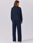 PINSPARK Sweat Suit for Women 2 Piece Set Oversized Half Zip Sweatshirt Wide Leg Sweatpants Lounge Set Tracksuit, Navy Blue L