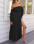 ZESICA Off Shoulder Boho Maxi Dress - Black
