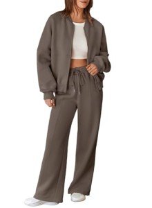 Aleumdr Tracksuit for Women Full Zip Hoodie 2 Piece Outfits Sweatshirt And Sweatpant Oversized Lounge Jogging SuitPocketsWinter Dark Brown Large