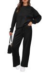PRETTYGARDEN Women's 2 Piece Outfits Tracksuit Long Sleeve Pullover Tops And Long Pants Jogger Sets Sweatsuits (Black,Medium)