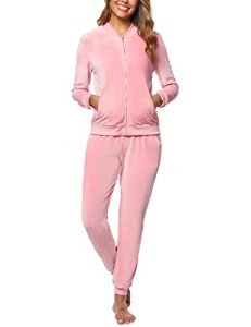 Totatuit Velour Tracksuit Sets For Women 2 Piece Velvet Sweatsuits Sets No Hood Zipper Jacket Long Pant Loungewear Joggers Workout Outfits Pink Medium