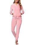Totatuit Velour Tracksuit Sets For Women 2 Piece Velvet Sweatsuits Sets No Hood Zipper Jacket Long Pant Loungewear Joggers Workout Outfits Pink Medium