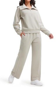 Libin Women 2 Piece Outfits Tracksuit Sets Sweatpants Sweatsuit Set Workout Lounge Sets for Women Fall Winter Travel Vacation Casual Trendy Outfits Sweatshirt Pullover, Khaki Medium