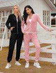 Totatuit Velour Tracksuit Sets For Women 2 Piece Velvet Sweatsuits Sets No Hood Zipper Jacket Long Pant Loungewear Joggers Workout Outfits Pink Medium