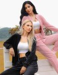 Totatuit Velour Tracksuit Sets For Women 2 Piece Velvet Sweatsuits Sets No Hood Zipper Jacket Long Pant Loungewear Joggers Workout Outfits Pink Medium