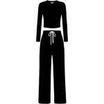 QCHENG Women's Cotton 2 Piece Outfits Lounge Sets Long Sleeve T-Shirts Crop Tops Straight Leg Pants Sweatsuit Tracksuit Sets Black XL