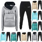 Two Piece Sets for Women Going out Print Sweatsuit Solid Color Hooded Tracksuit Casual Joggers Pullover Suits