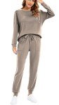 Jhsnjnr Women's 2 Piece Sweatsuits Long Sleeve Top Drawstring Pants Tracksuits Set Khaki