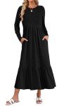 WNEEDU Women's Black Long Sleeve Maxi Dress