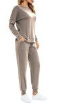 Jhsnjnr Women's 2 Piece Sweatsuits Long Sleeve Top Drawstring Pants Tracksuits Set Khaki