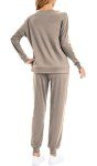 Jhsnjnr Women's 2 Piece Sweatsuits Long Sleeve Top Drawstring Pants Tracksuits Set Khaki