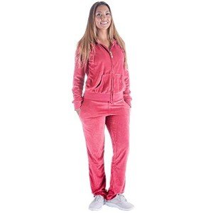Facitisu Women's Track Suit Set 2 Piece Velvet Sweatsuits Jogging Sweatshirt & Sweatpants Sport Wear outfits, Coral 02, Medium