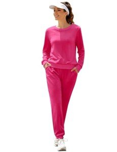 Totatuit Velour Tracksuit Womens, Ladies Two Piece Outfits Sweatsuit Set Striped Leopard Top and Long Pant Loungewear Pajamas Workout Jogger Sets Rose