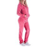 Facitisu Women's Track Suit Set 2 Piece Velvet Sweatsuits Jogging Sweatshirt & Sweatpants Sport Wear outfits, Coral 02, Medium