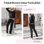 Totatuit Women's Velour Tracksuit 2 Piece Outfits Striped Long Sleeve Pullover and Pants Pajama Lounge Jogger Sets with Pocket