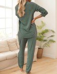 Zilcremo Women Two Piece Outfits Pajamas Set Long Sleeve Pullover Tops and Long Pants Sweatsuits Tracksuits Green M